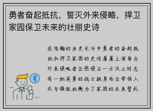 勇者奋起抵抗，誓灭外来侵略，捍卫家园保卫未来的壮丽史诗